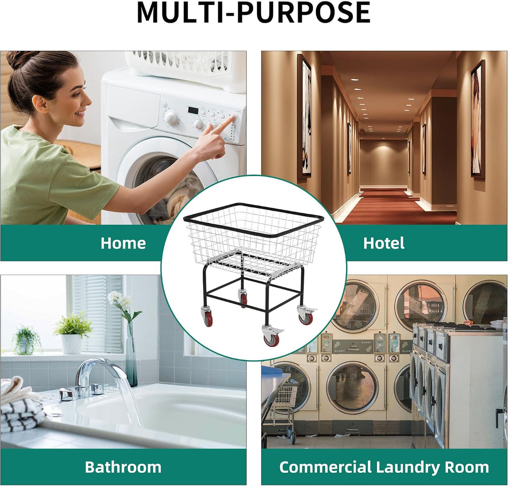 Rolling Laundry Cart with Wheels Holds 4 Washer Loads, Durable Steel