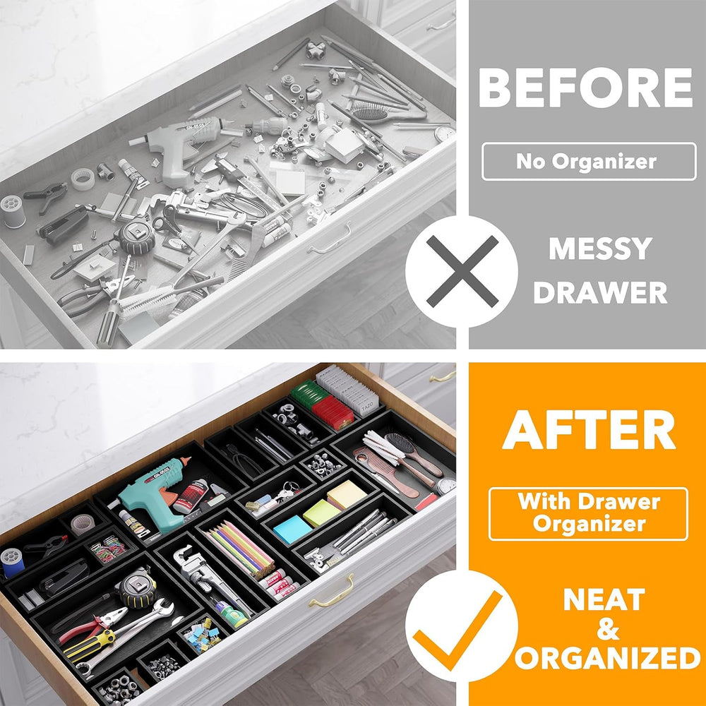 SpaceAid 21-Piece Bamboo Drawer Organizer Storage Boxes Set, Wood Tray Junk D...
