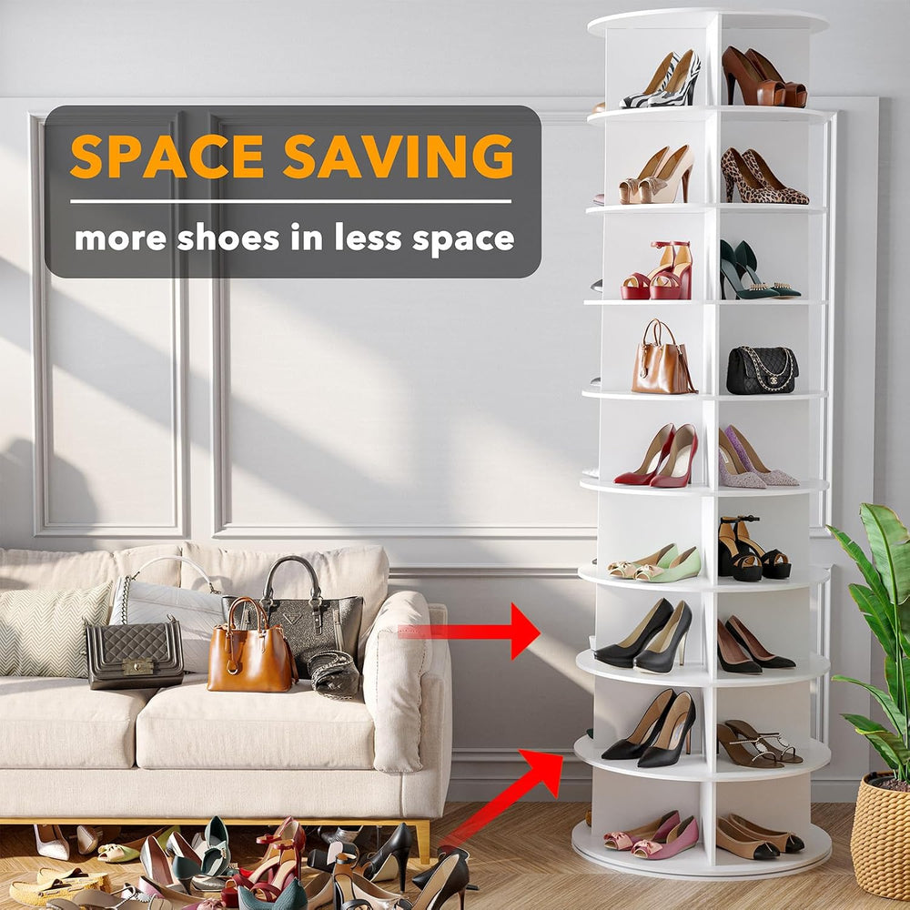 SpaceAid 9 Tier Rotating Shoe Rack Tower, Spinning Shoe Display Lazy Susan, R...