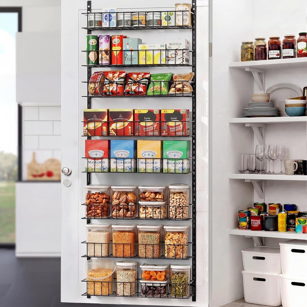 ElegantArray 8-Tier Pantry Door Organizer, Hanging Storage Basket, Black