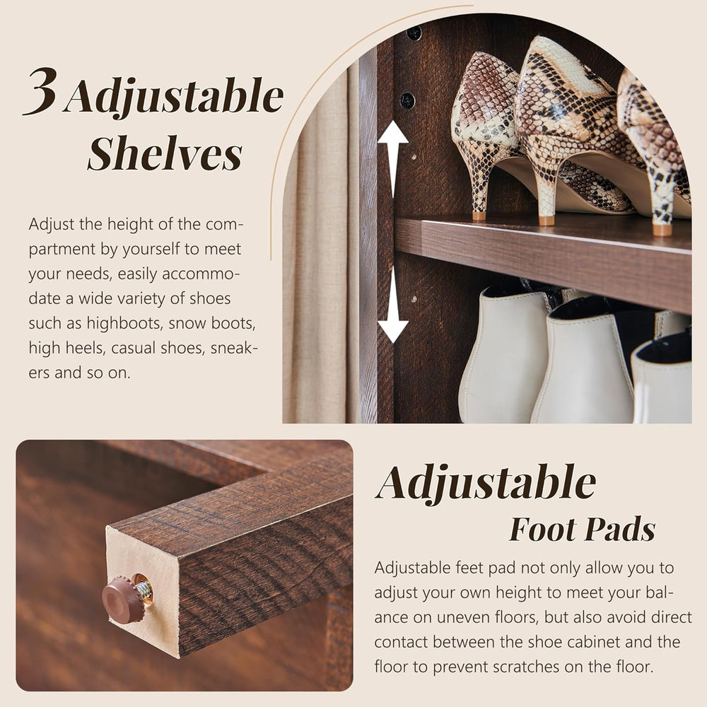 IFGET 71" Tall Arched Shoe Storage Cabinet, 8 Tiers Shoe Rack-Brown
