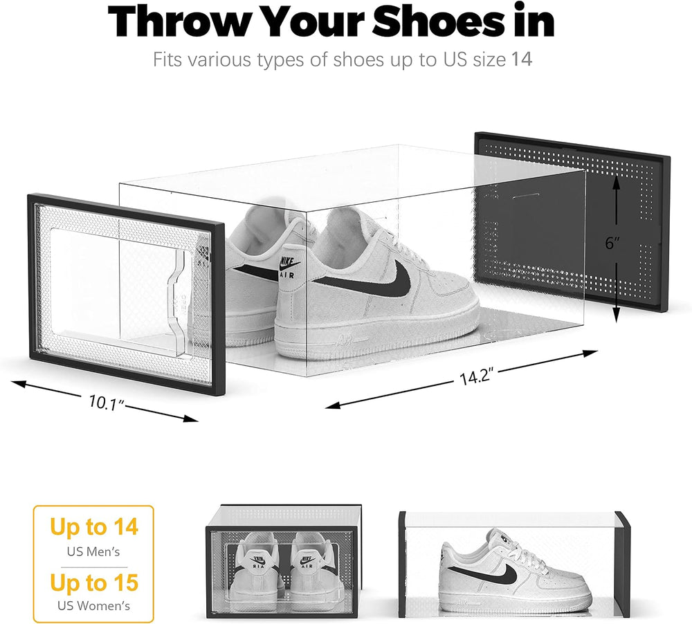Shoe Storage Boxes Fit US 14 Clear Plastic Stackable Shoe Organizer