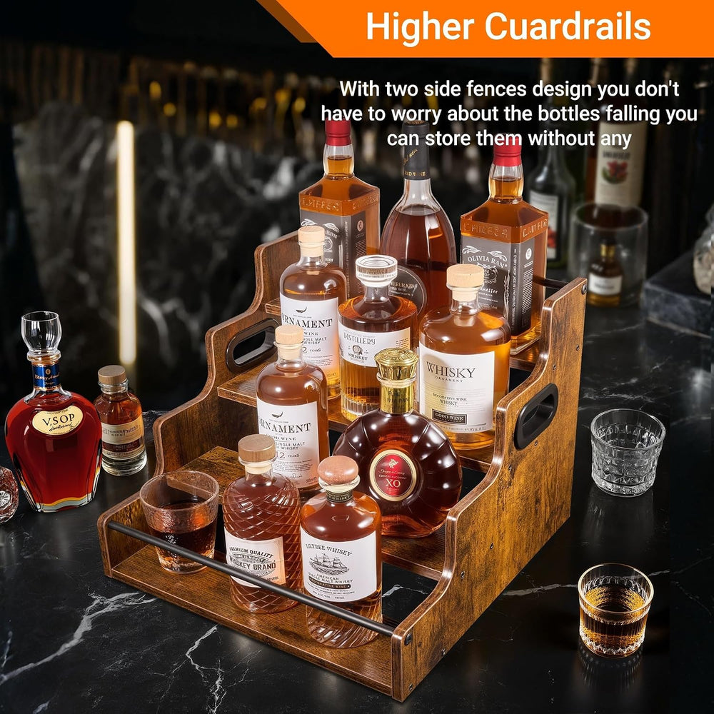YQBRAO 2-Pack 4-Tier Liquor Bottle Display Shelf, 16-Inch, Rustic Brown