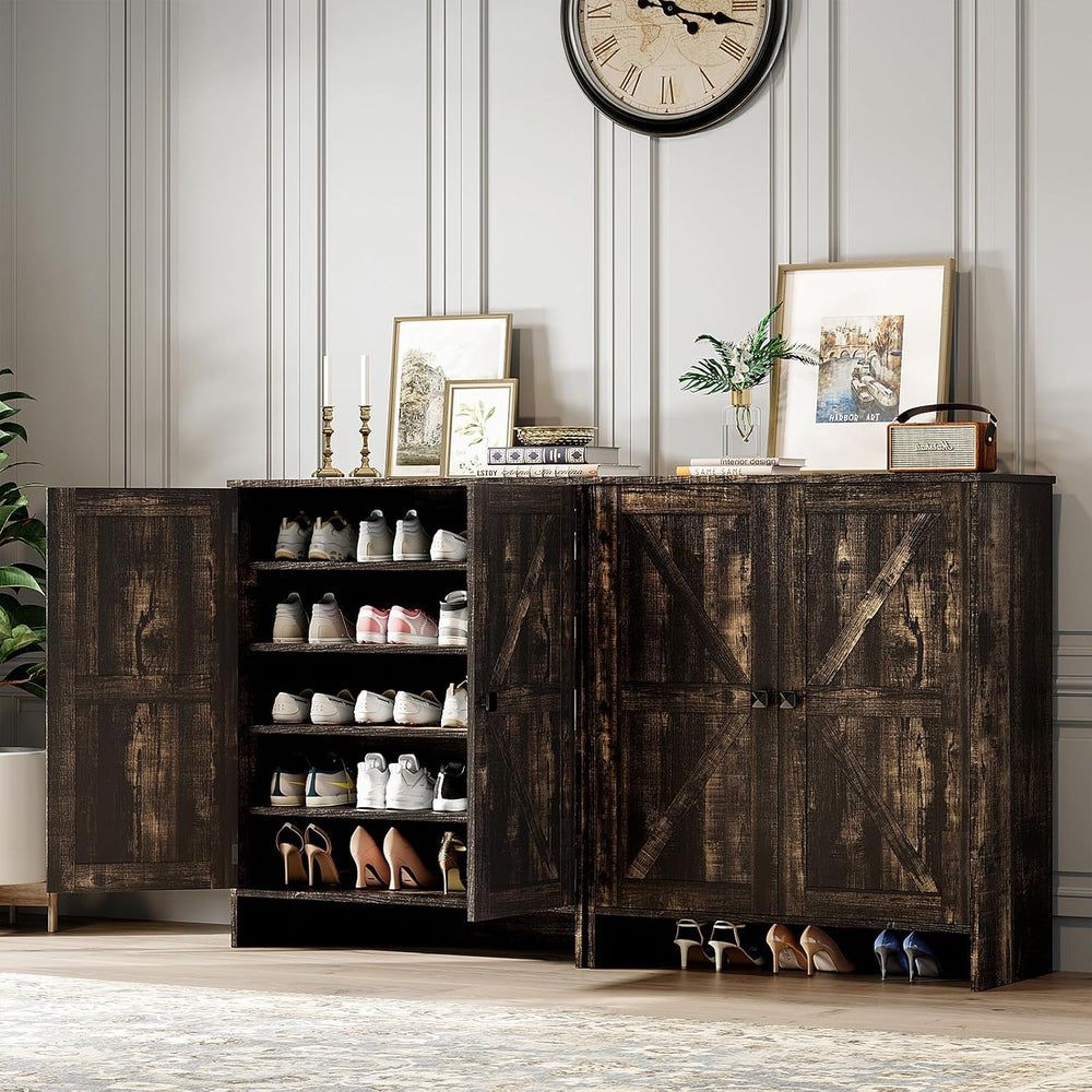 VINGLI Shoe Cabinet with Doors,5 Tier Dark Rustic Oak Wooden Shoe Storage Cab...