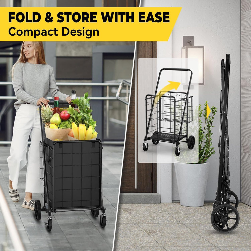 4.5 Cu Ft Folding Shopping Cart with 360° Braked Swivel Wheels