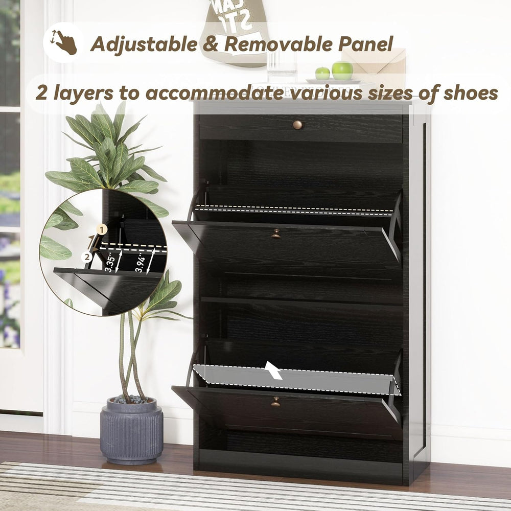 Shoe Storage Cabinet with 2 Flip Drawers, Shoe Cabinet Organizer, Black