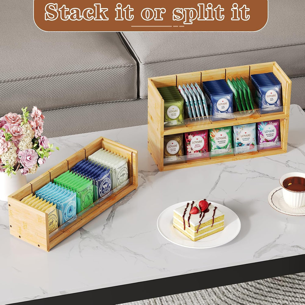 X-cosrack Bamboo Tea Bag Organizer Storage Box, 3 Tier Stackable Tea Bag Box ...