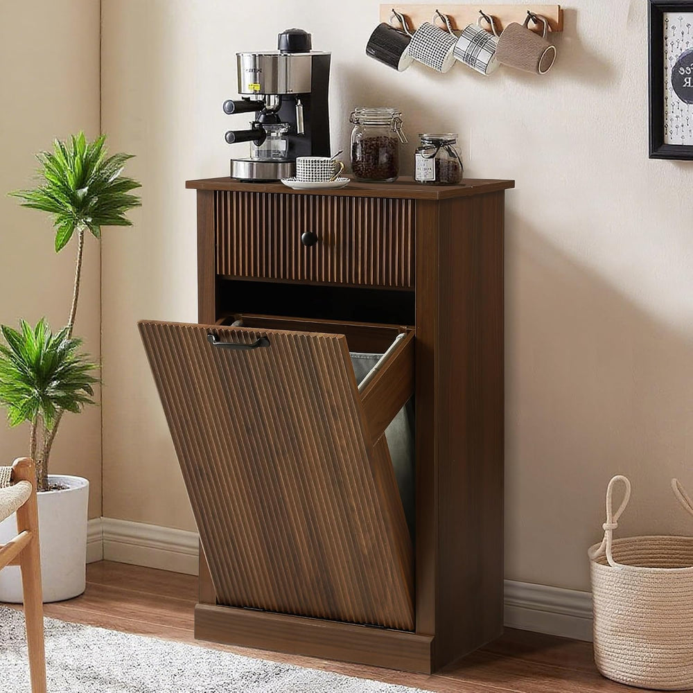 36" H Tilt Out Laundry Hamper Cabinet, Modern Fluted Trash Can Cabinets ...