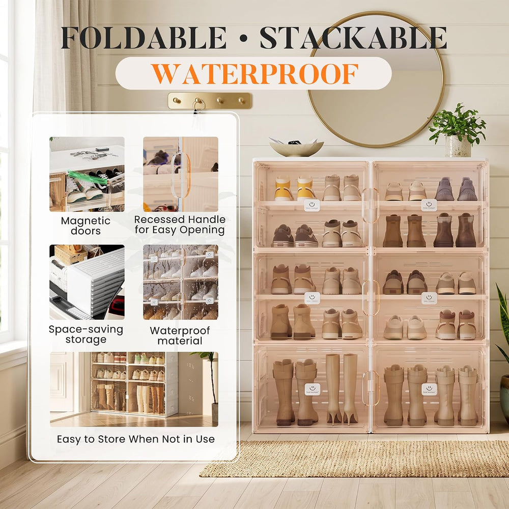 Foldable Shoe Organizer Storage Cabinet with Clear Magnetic Doors, Stackable ...