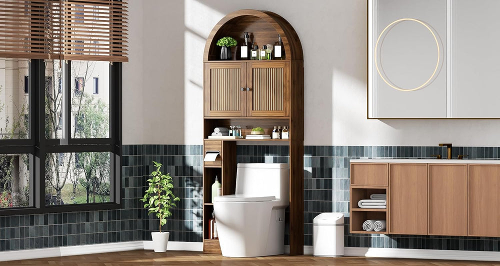 Arched Over The Toilet Storage Cabinet, Fluted Bathroom Shelf Organizer