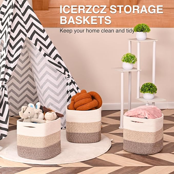 11 Inch Cube Storage Bins, Storage Cube Organizer Bins, Woven Cotton Rope (Pa...