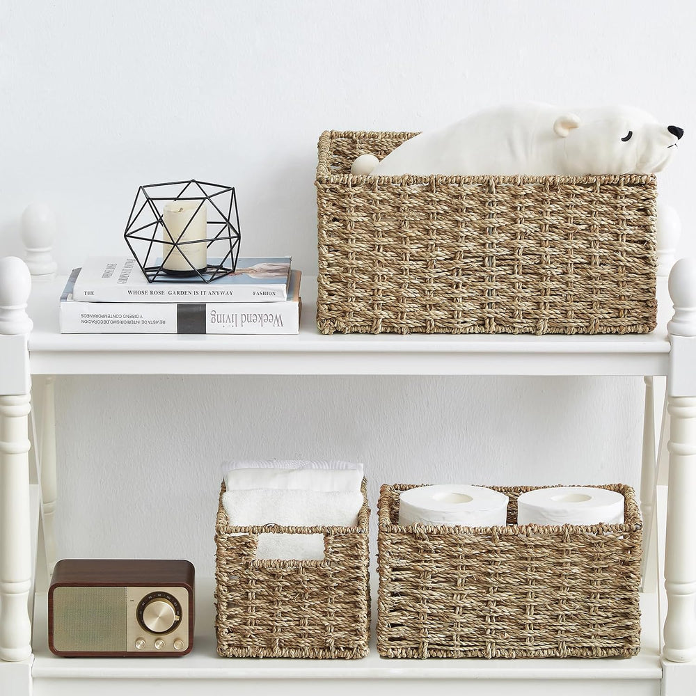 Vagusicc Wicker Basket, Seagrass Wicker Storage Basket with Built-in Handles,...