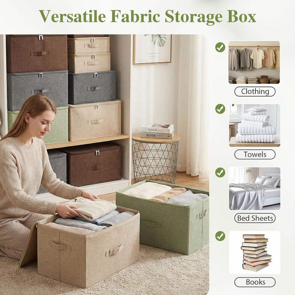 ANMINY Fabric Storage Bins with Zipper Lids, 15"x10"x6", Green...