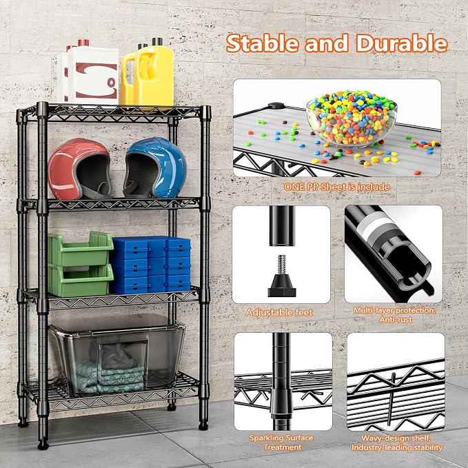 1000 lbs 4 Tier Shelf Metal Storage Shelves Wire Rack Closet Organizers