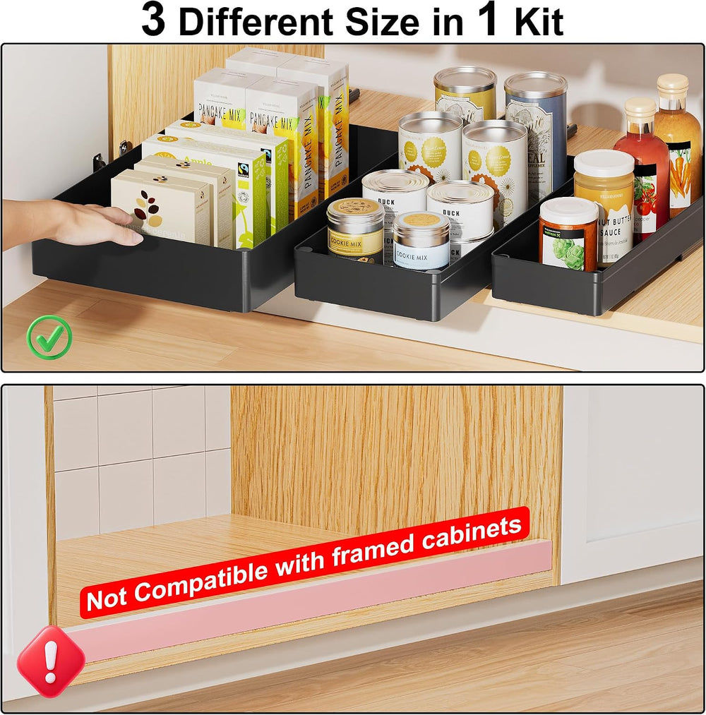 Delamu 3 Pack Pull Out Cabinet Organizer, 15.7" Deep Pull Out Drawers fo...