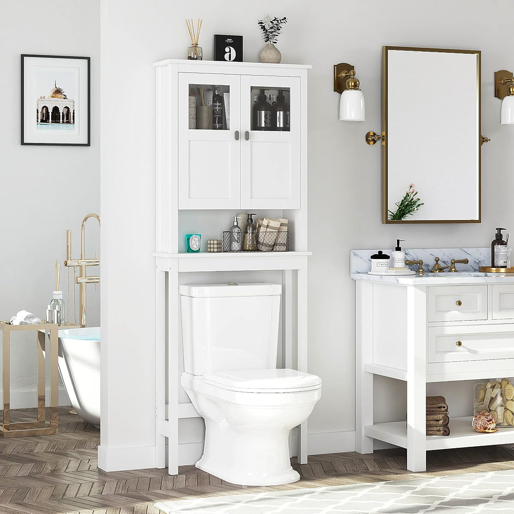 Spirich Bathroom Over the Toilet Storage Cabinet with Glass Doors, White