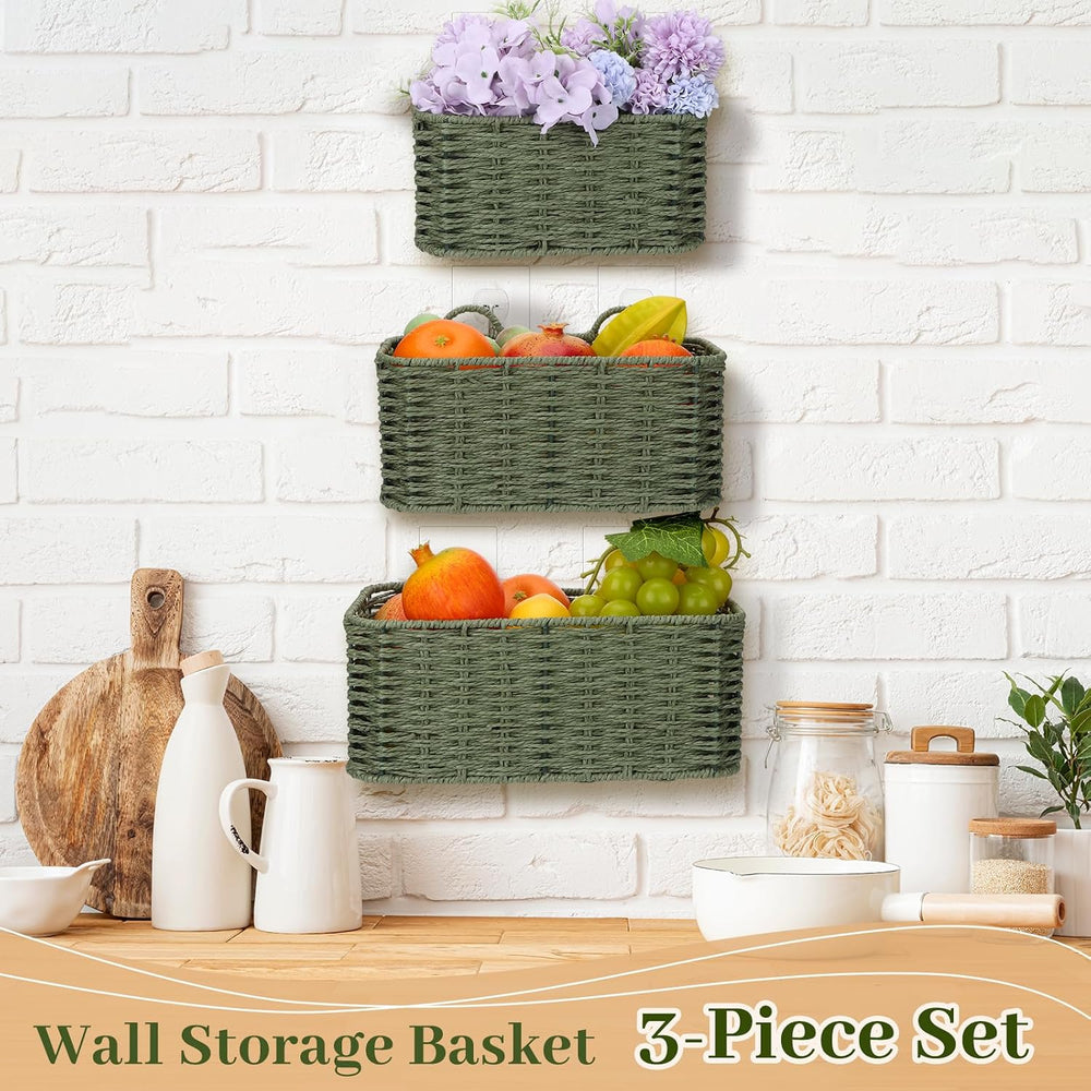 3 Piece Boho Wall Hanging Baskets for Organizing Paper Rope Woven Baskets Set...