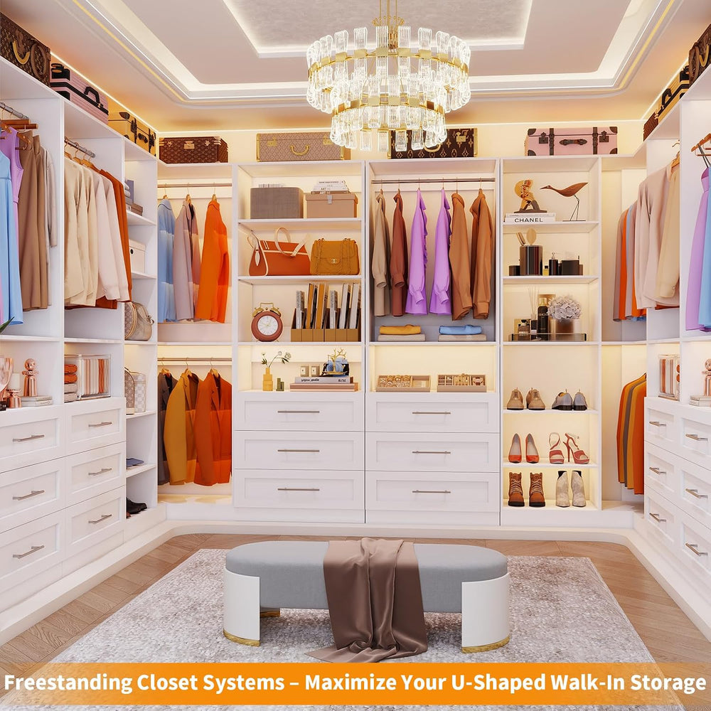 Closet System with 6 Drawers, Corner Closet Organizer Systems with 8 Shelves ...