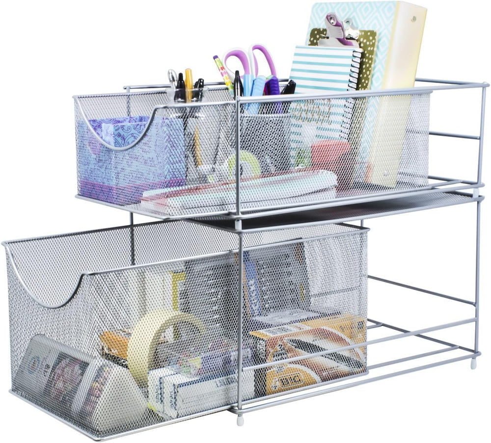 Sorbus Under Sink Organizer, Pull-Out Mesh Drawer (1 Drawer, Silver)
