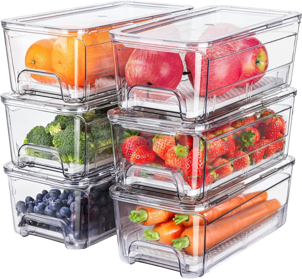 6-Pack Fridge Drawer Organizer, Pull-out Stackable Refrigerator Organizers an...