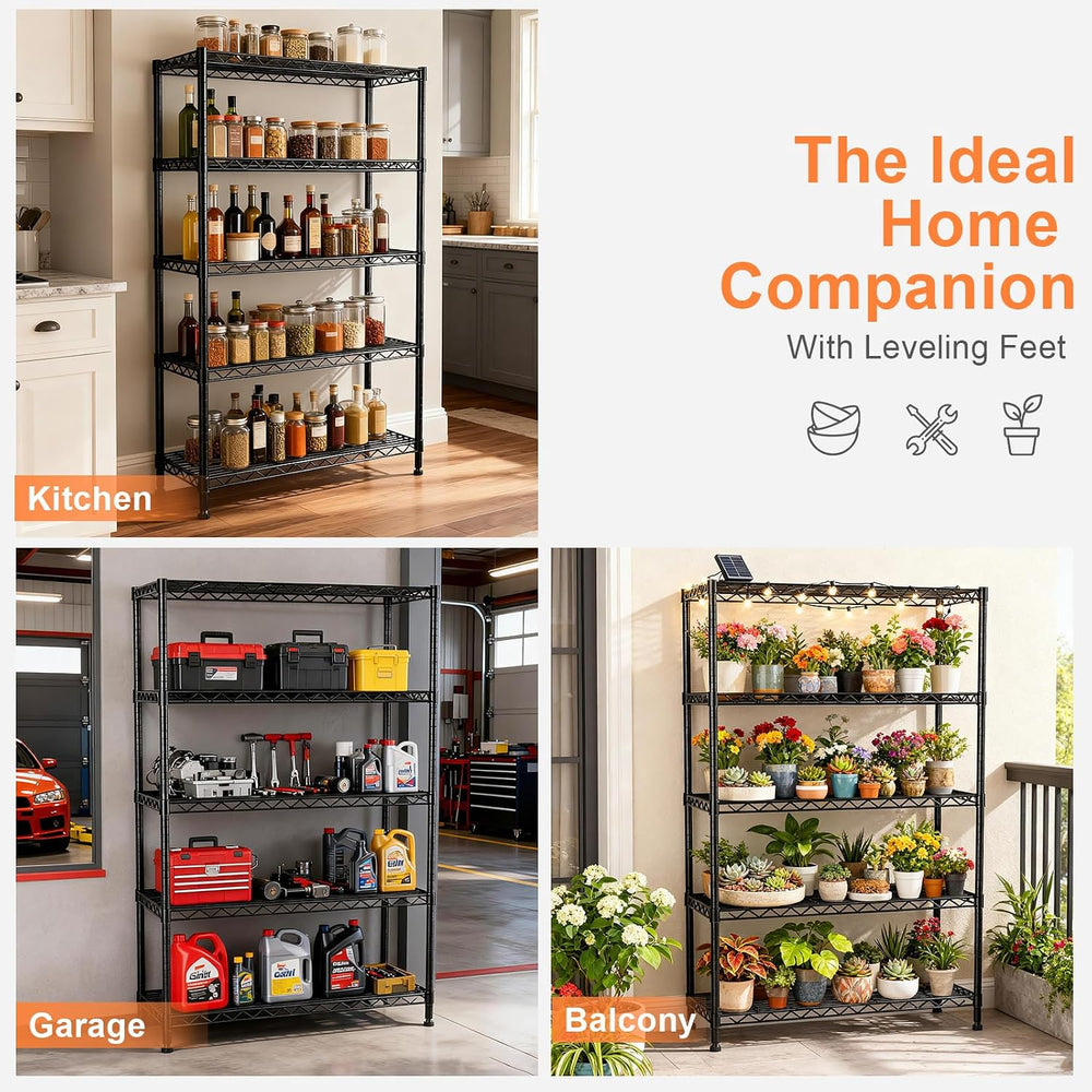 5-Tier Heavy Duty Metal Shelving Unit on Lockable Wheels,30"x14"x62...