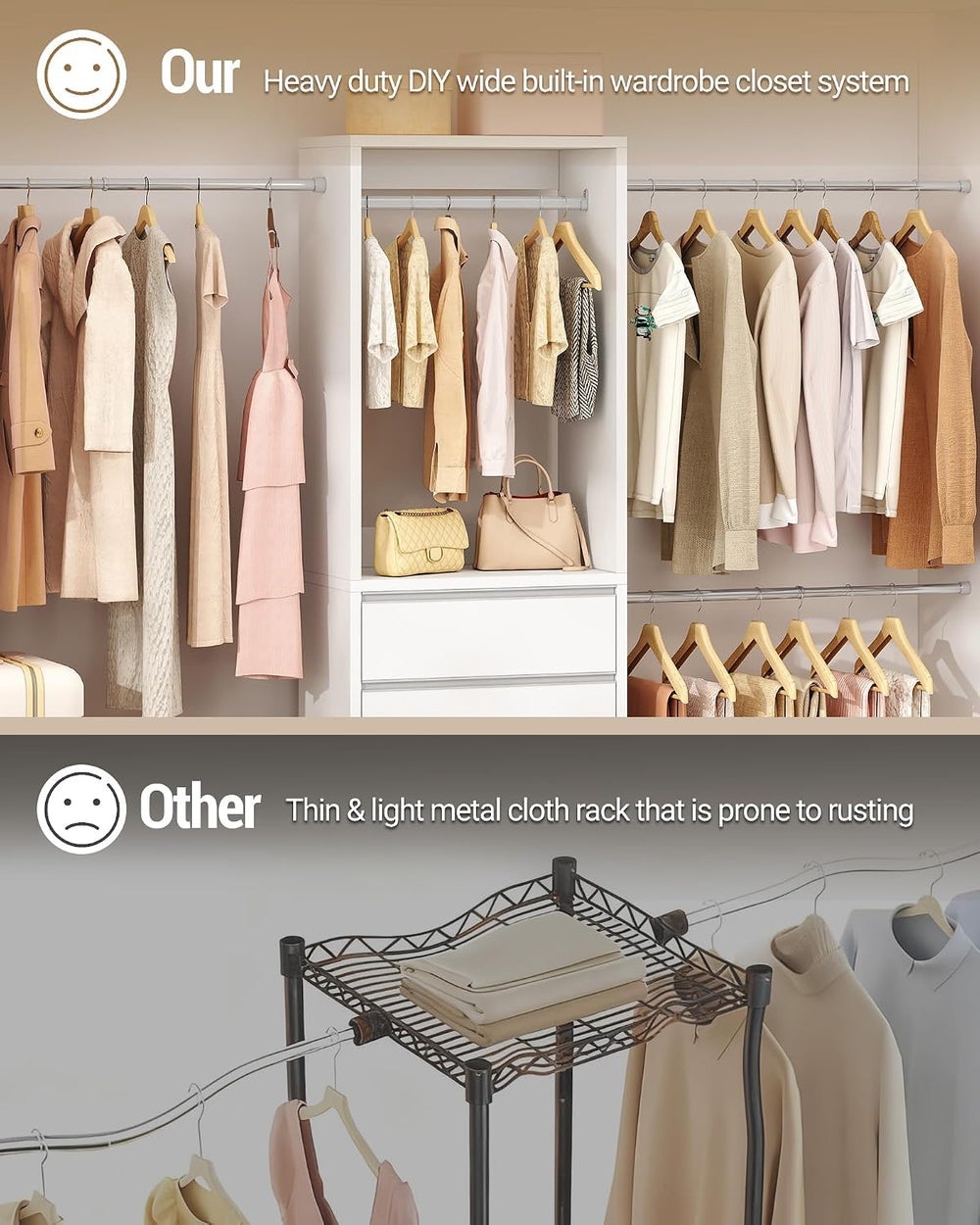 Hzuaneri Closet System Closet Organizers and Storage with 2 Drawers