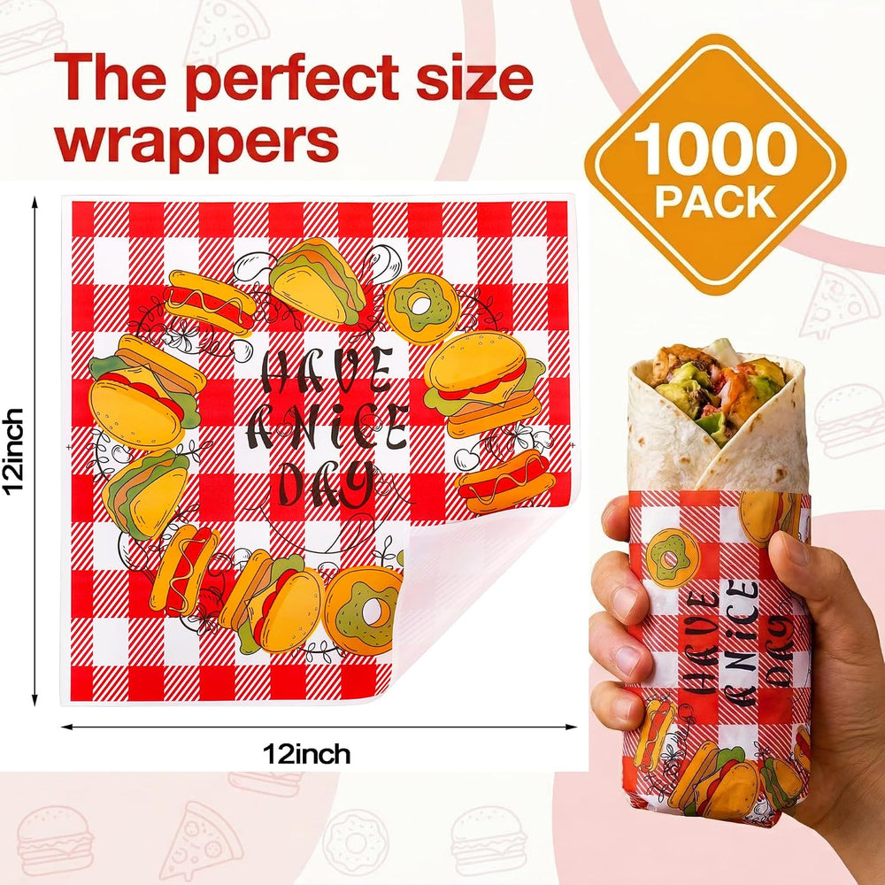 Nicunom 1000 Pcs Deli Paper Sheets 12x12", Sandwich Wrapping Paper Red &...