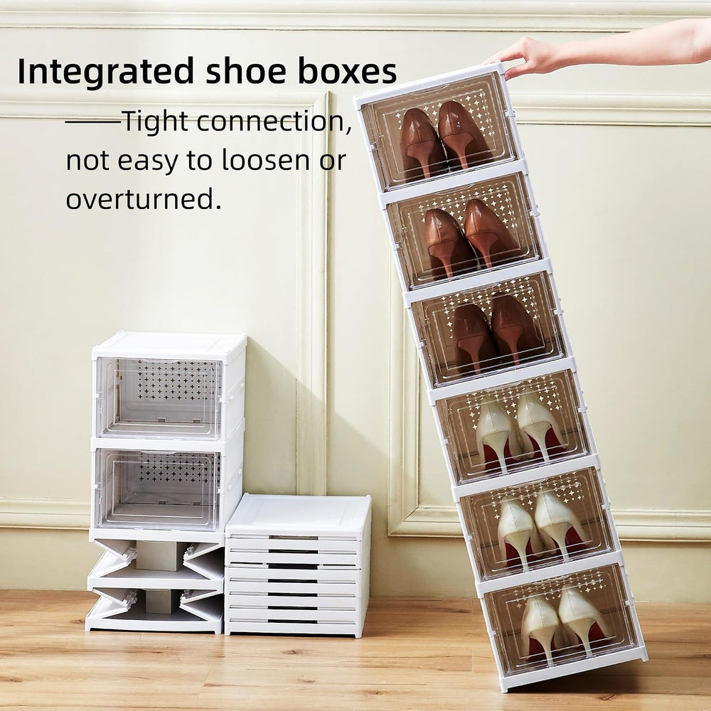 ZLLZUU Shoe Storage Box, No-Assembly 6 Tiers Foldable Shoe Organizer with Cle...