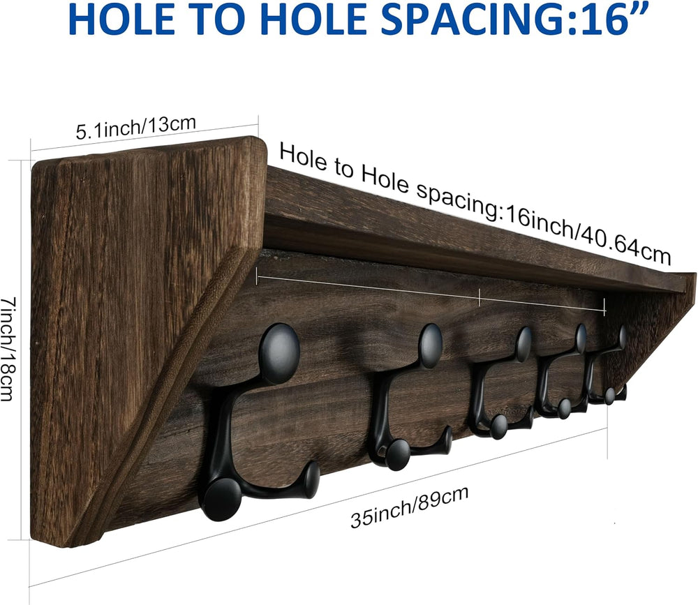 WEBI Wall Shelf with Hooks Underneath,35" Long Wall Mounted Coat Rack wi...