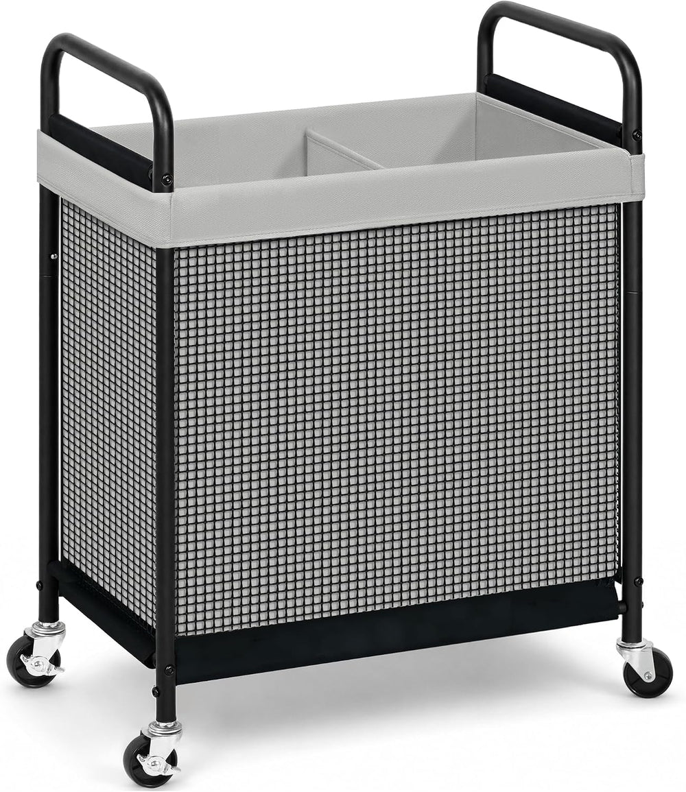 STORAGE MANIAC Rolling Laundry Hamper with Wheels 2-Section Laundry Sorter Ro...