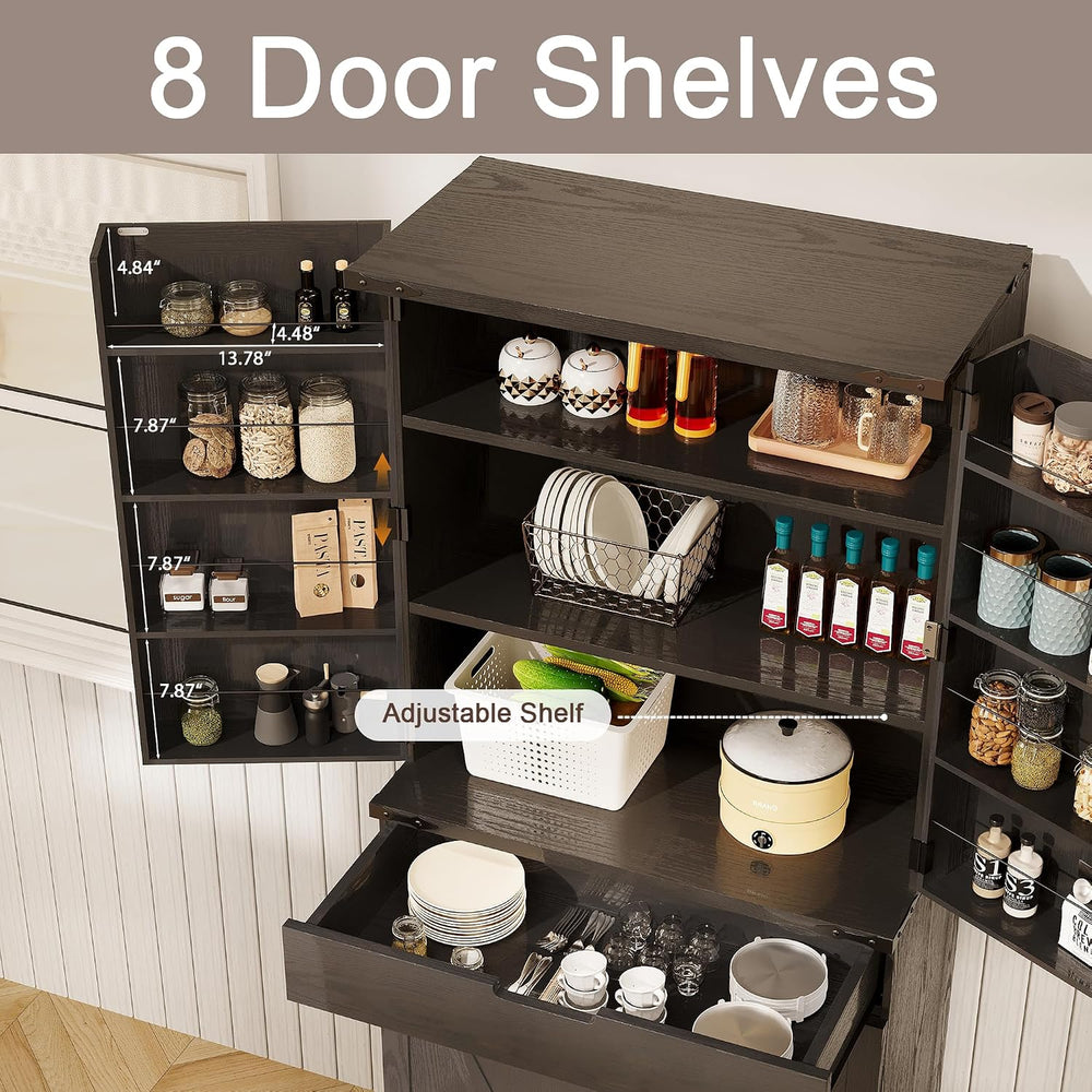 72" Kitchen Pantry Storage Cabinet with Doors and Shelves, Wood Farmhous...