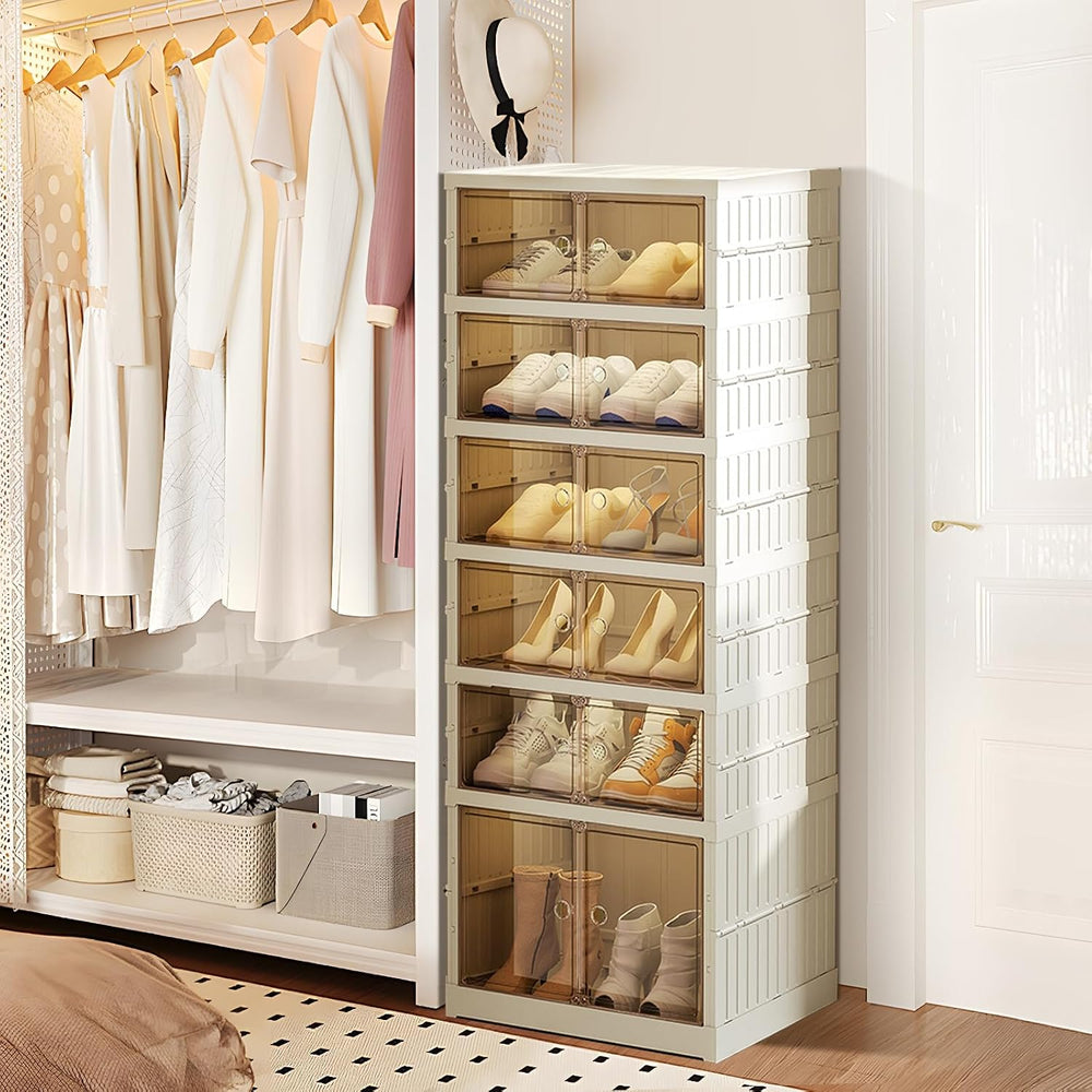 ELPHECO 6 Tier 12 Pairs Foldable Shoe Rack Shoe Organizer with Magnetic Doors...