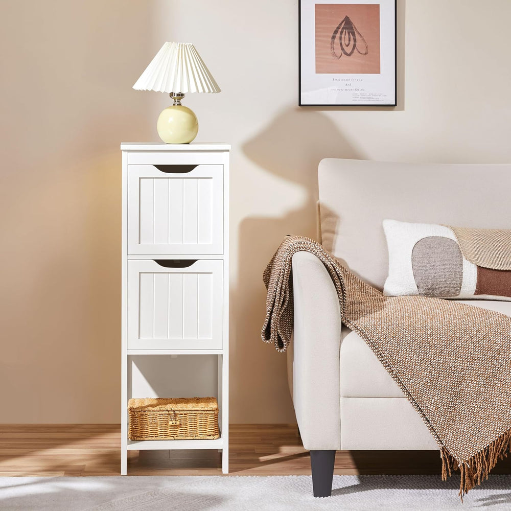 Yaheetech Small Bathroom Storage Cabinet with 2 Drawers & Open Shelf, White