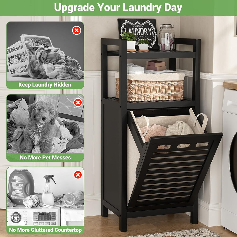 Homykic Tilt Out Laundry Hamper Cabinet with 10 Gal Removable Bag, Black