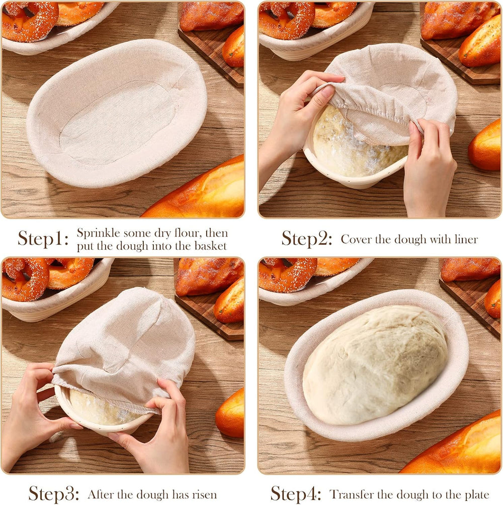 Eboot 4 Pack Bread Proofing Basket, 8 Inch Oval Banneton with Liner