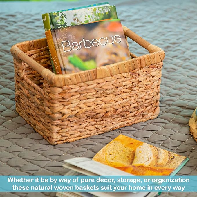 Small Wicker Baskets for Organizing Bathroom, Hyacinth Baskets for Storage (3...