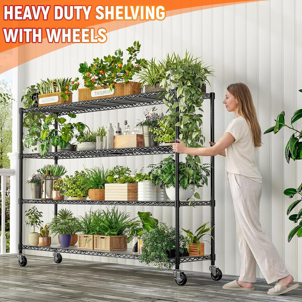 60" W Storage Shelves Wire Shelving with Wheels, Heavy Duty Metal Garage...