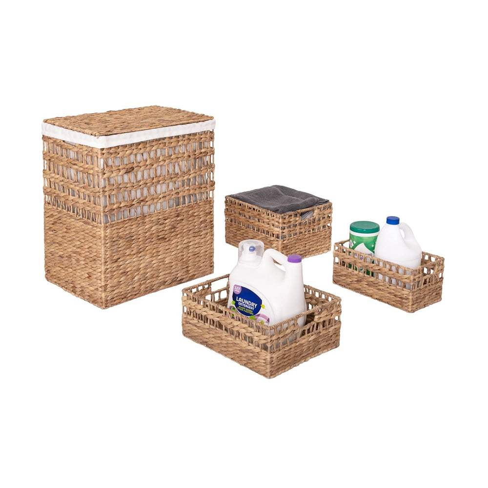 Seville Classics Premium Natural Handwoven Portable Laundry Bin Basket with C...