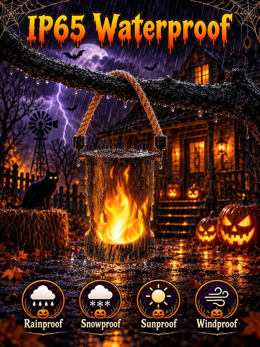 6 Pack Solar Halloween Lanterns Outdoor with Flickering Flame