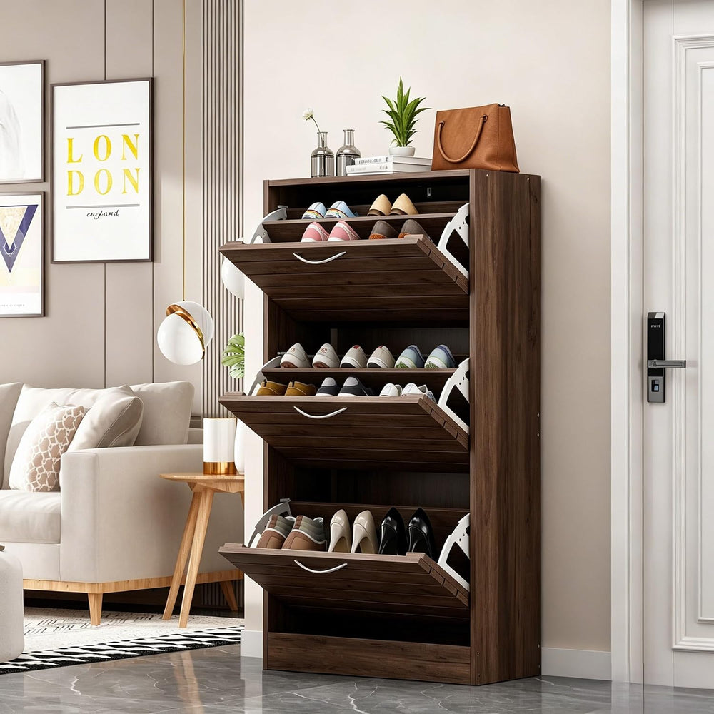 FUFU&GAGA Wood Shoe Cabinet with 3 Flip Drawers for Entryway, Narrow Shoe...