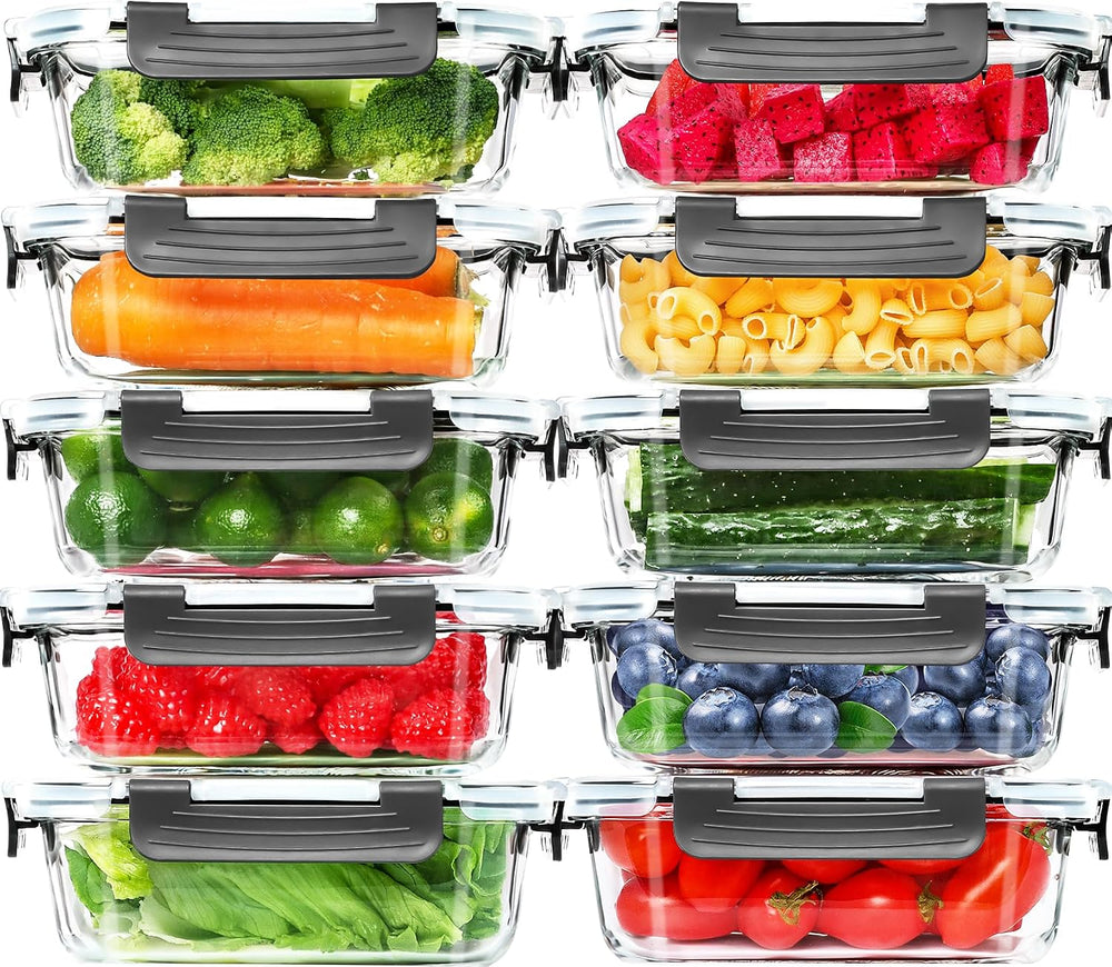Skroam 10 Pack Glass Meal Prep Containers, 22 OZ Glass Airtight Food Storage ...