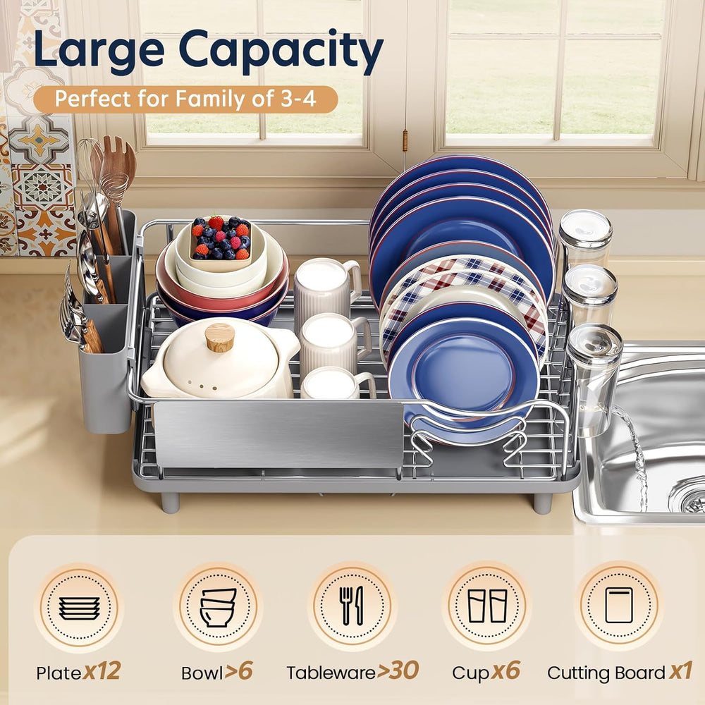 KINGRACK Stainless Steel Dish Drying Rack for Kitchen Counter, Grey