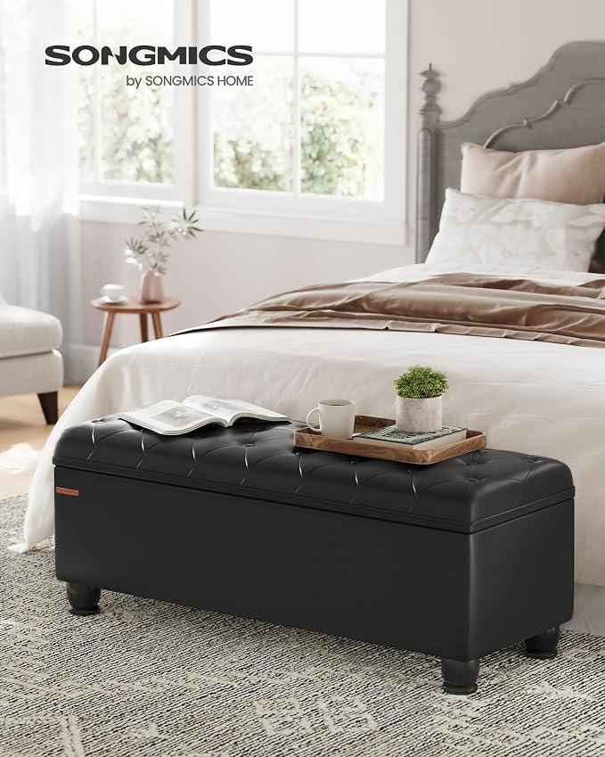 SONGMICS Storage Ottoman, Storage Bench, Tufted Entryway Bedroom Bench