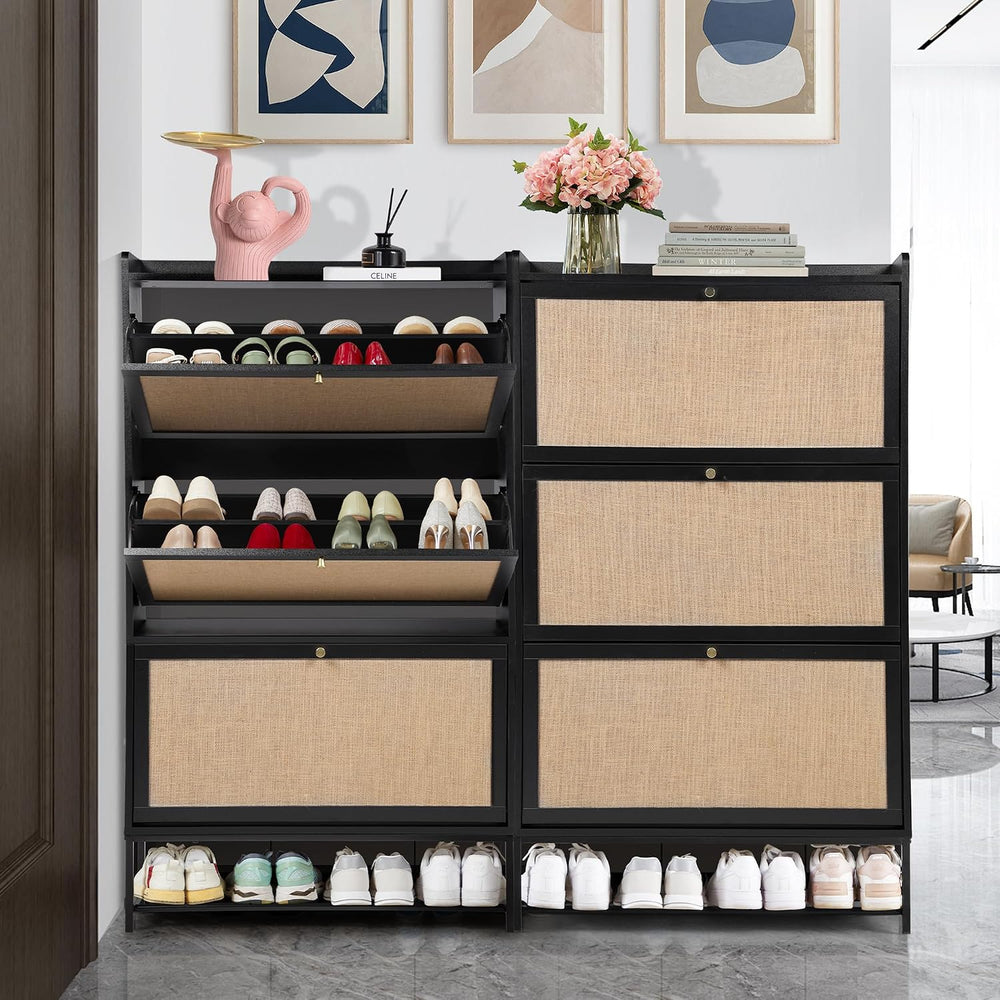 LEVNARY Shoe Cabinet for Entryway, Slim Shoe Cabinet with 3 Flip Drawers Narr...