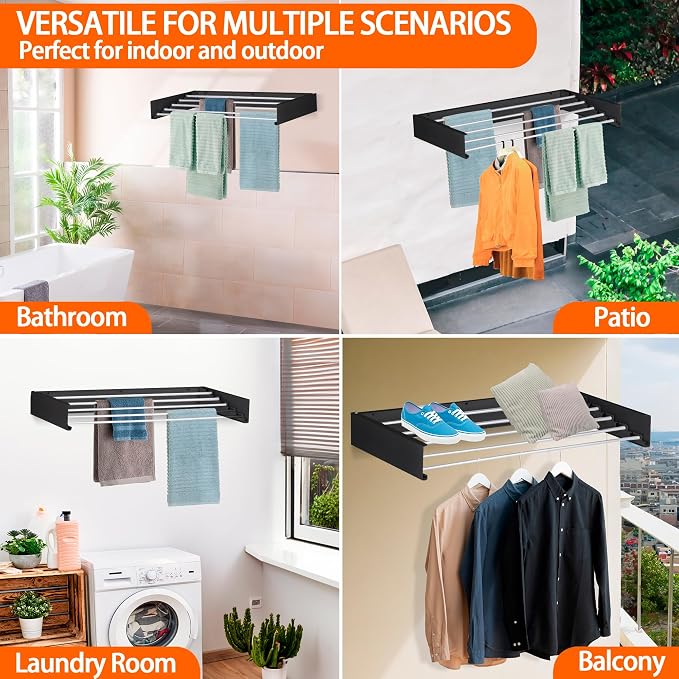 FOCHIER F Laundry Drying Rack Wall Mounted Clothes Drying Rack Collapsible