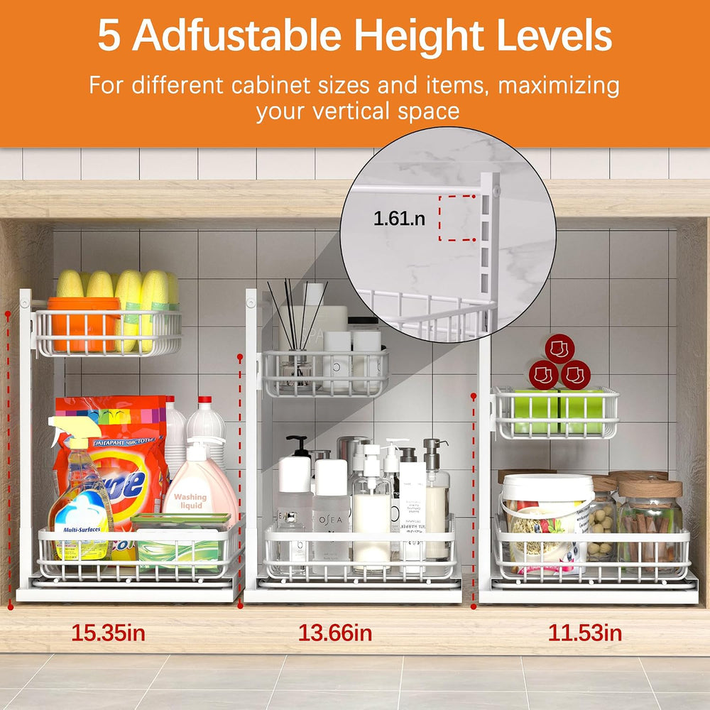 Under Sink Organizer, Adjustable Height Pull-Out Kitchen Storage Organization...