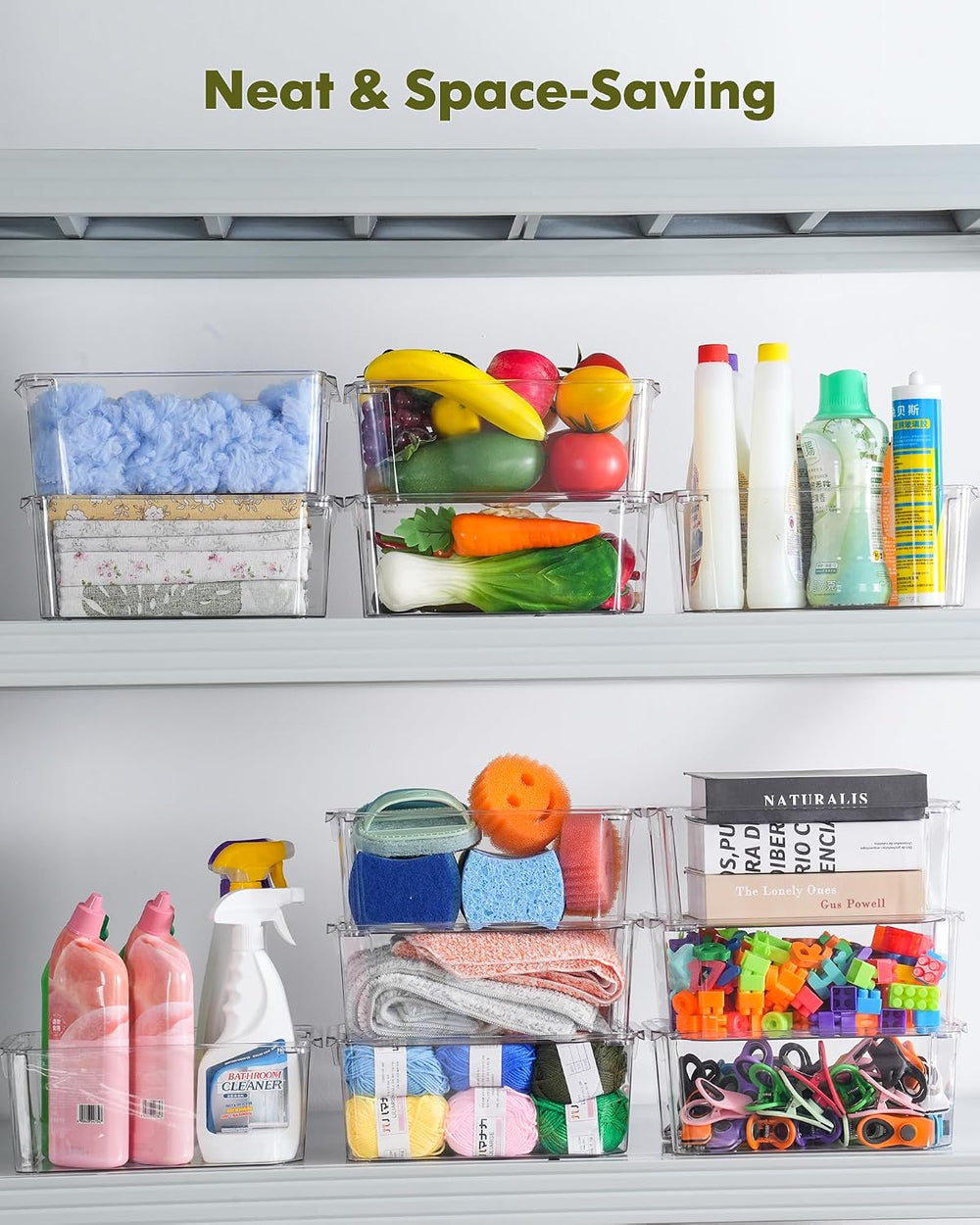 iCASA 6 Pack Stackable Fridge Organizers and Storage Bins with Chip Clips