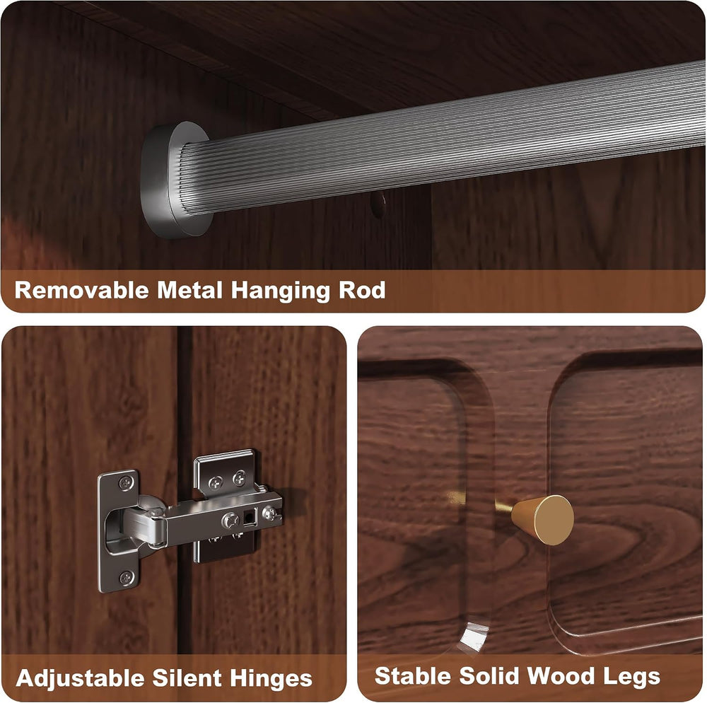 71" Wardrobe Closet Mid-Century Modern Style,Brown