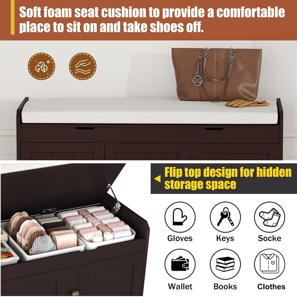HOMEFORT 41.3" Shoe Bench with Lift Top Storage, Entryway Bench with Cus...