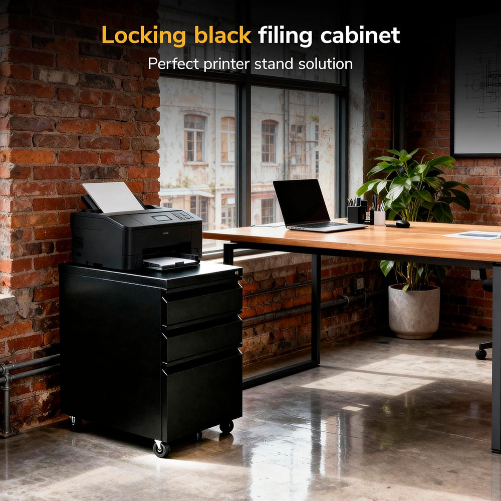 Mount-It! 3 Drawer File Cabinet with Lock and Wheels, Heavy-Duty Steel Rollin...